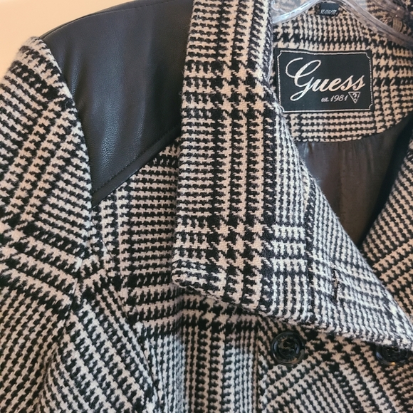 Guess houndstooth wool blend peacoat with pleather accents - Picture 5 of 14